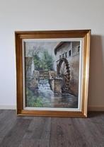 schilderij waterrad met sierlijk vergulde kader, Ophalen of Verzenden