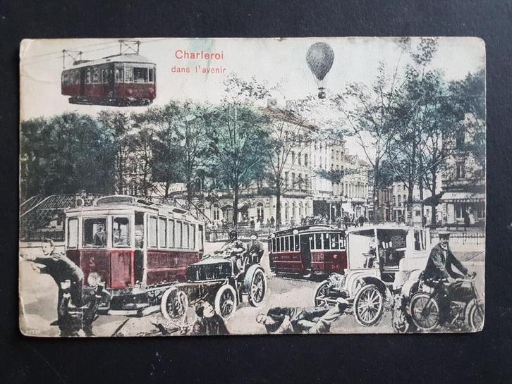 Postkaart Charleroi dans l'avenir TRAM luchtballon brommer, Verzamelen, Postkaarten | België, Gelopen, Henegouwen, Voor 1920, Ophalen of Verzenden