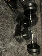 Te koop Set gewichten met stangen en gewicten rek 88 kilo, Sport en Fitness, Ophalen, Zo goed als nieuw