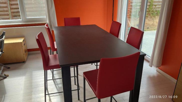 6 chaises hautes, Huis en Inrichting, Stoelen, Gebruikt, Vijf, Zes of meer stoelen, Kunststof, Metaal, Rood, Ophalen