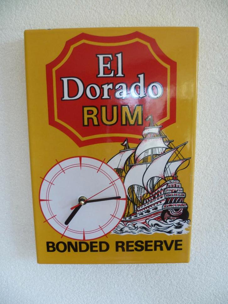 EMAILLE RECLAME KLOK"EL DORADO RUM"UIT JAREN 70/80, Verzamelen, Merken en Reclamevoorwerpen, Gebruikt, Reclamebord, Ophalen of Verzenden