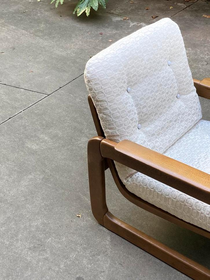 Vintage midcentury modern easy chairs 70s geherstoffeerd, Huis en Inrichting, Fauteuils, Gebruikt, Hout, Stof, 50 tot 75 cm, 75 tot 100 cm