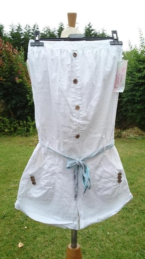 strapless playsuit - jumpsuit wit + kleine foulard blauw, Kleding | Dames, Jumpsuits, Gedragen, Maat 36 (S), Wit, Ophalen of Verzenden