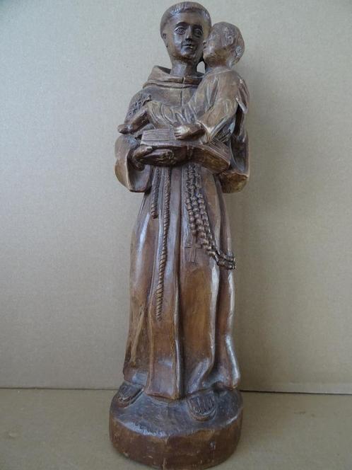 Houten beeld Heilige Antonius Jezus 34cm houtsnijwerk 1958, Verzamelen, Religie, Gebruikt, Christendom | Katholiek, Beeld(je)
