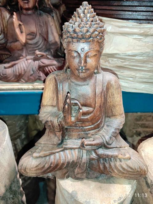 Bouddha 50 cm en bois de suar, Antiquités & Art, Art | Sculptures & Bois, Enlèvement ou Envoi