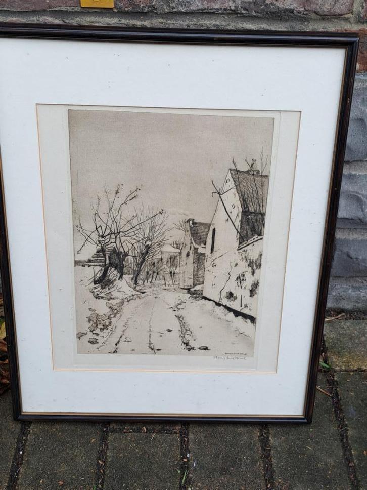 Gravure signe maurice emile blieck, Antiek en Kunst, Kunst | Etsen en Gravures, Ophalen of Verzenden