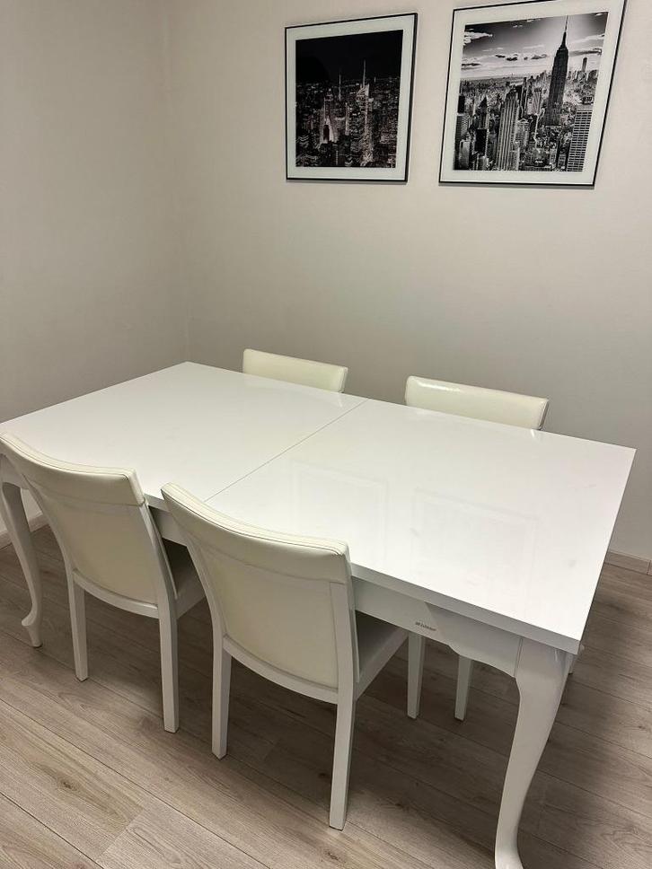 Witte eetkamertafel met 6 stoelen, Huis en Inrichting, Tafels | Eettafels, Gebruikt, 50 tot 100 cm, 150 tot 200 cm, Vijf personen of meer