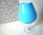 Vintage vaas in turquoise opaline glas, Ophalen of Verzenden