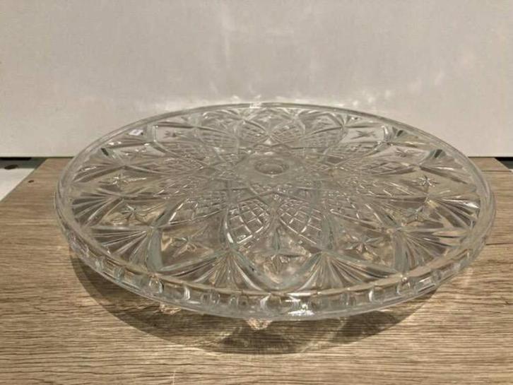 Grote vintage glazen taartschaal, Antiek en Kunst, Antiek | Glaswerk en Kristal, Ophalen of Verzenden