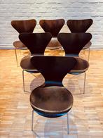 6 X FRITZ HANSEN vlinderstoel bruin fineer 1974, Maison & Meubles, Chaises, Design klassieker, Brun, Enlèvement, Métal