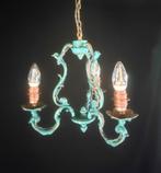 Vintage koperen hanglamp met drie lampjes, Gebruikt, Vintage, Metaal, 50 tot 75 cm