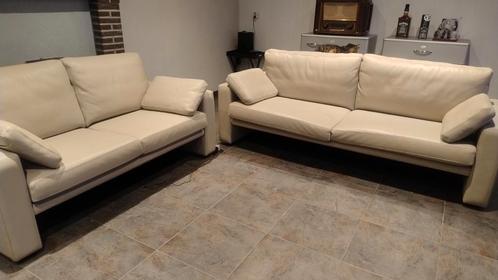 3 zit en 2.5 zit taupe leder, Huis en Inrichting, Zetels | Complete zithoeken, Zo goed als nieuw, Ophalen