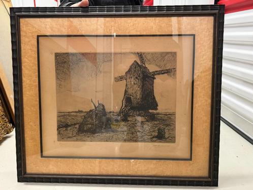 Ingekaderde ets Jules Brouwers, Antiek en Kunst, Kunst | Etsen en Gravures, Ophalen of Verzenden