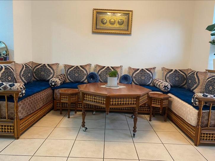 Volledige Marokkaanse woonkamer, Huis en Inrichting, Zetels | Zetels, Zo goed als nieuw, Hoekbank, Overige maten, 200 tot 250 cm