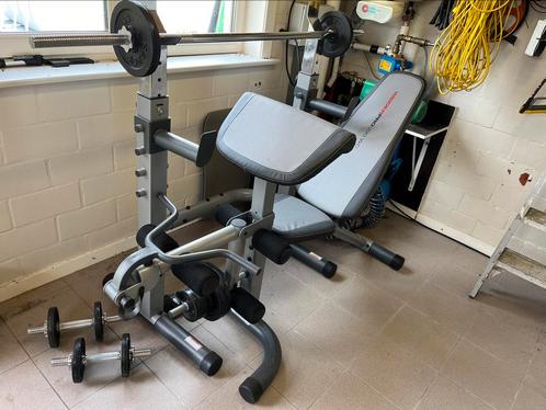 Weider Pro 290 met toebehoren, Sport en Fitness, Fitnessmaterialen, Zo goed als nieuw, Fitnessbank, Armen, Benen, Borst, Buik