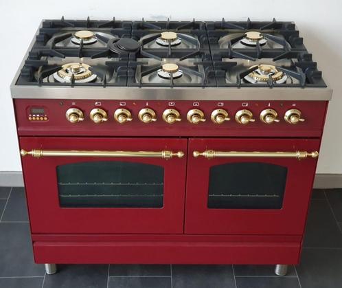 🍀 Poêle Boretti de luxe 100 cm en laiton rouge bordeaux à 6, Electroménager, Cuisinières, Comme neuf, Autoportant, 5 zones de cuisson ou plus