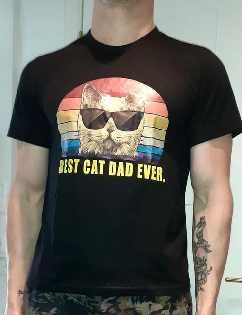 T-shirt heren kleur Best cat dad ever S, Kleding | Heren, T-shirts, Nieuw, Maat 48/50 (M), Zwart, Verzenden