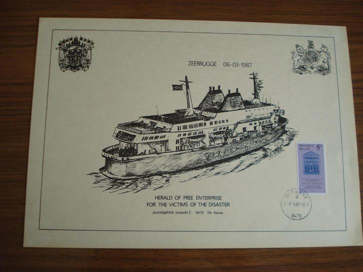 KAART MET POSTZEGEL VAN BOOTRAMP IN ZEEBRUGGE IN 1987, Postzegels en Munten, Postzegels | Europa | België, Gestempeld, Ophalen of Verzenden
