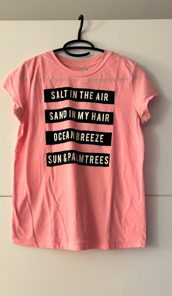 Here & There roze T-shirt met tekst 158/164, Kinderen en Baby's, Kinderkleding | Maat 158, Gebruikt, Jongen of Meisje, Shirt of Longsleeve