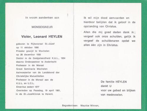 DP Monseigneur Victor Leonard Heylen, Verzamelen, Bidprentjes en Rouwkaarten, Bidprentje, Verzenden