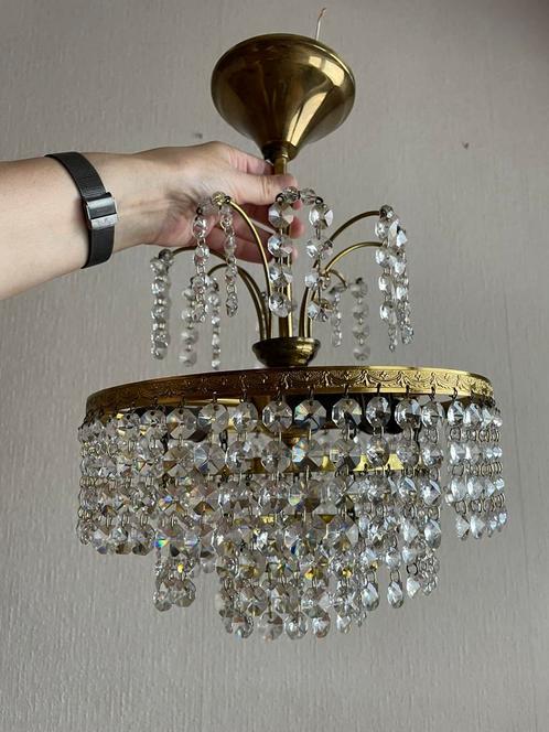 Klene kristallen kroonluchter, Huis en Inrichting, Lampen | Kroonluchters, Gebruikt, Glas, Ophalen
