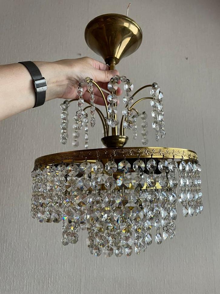 Klene kristallen kroonluchter, Huis en Inrichting, Lampen | Kroonluchters, Gebruikt, Glas, Ophalen