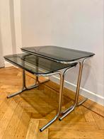 Glazen vintage retro mimiset bijzettafeltjes, Huis en Inrichting, Tafels | Bijzettafels, Ophalen, Zo goed als nieuw, Rechthoekig