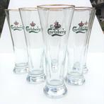 6 bierglazen Carlsberg 33cl Groen logo gouden rand, Verzamelen, Ophalen of Verzenden, Zo goed als nieuw, Bierglas