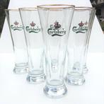 6 verres à bière Carlsberg 33cl, logo vert, bordure dorée, Comme neuf, Enlèvement ou Envoi, Verre à bière