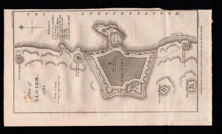 KAART KAART ALGER 1784 DE BAAI VAN ALGIERS EN DELEN DIE GREN, Boeken, Auto's | Folders en Tijdschriften, Gelezen, Verzenden