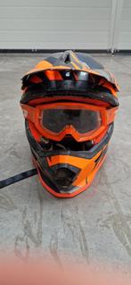 Oranje motorhelm + bril, Ophalen of Verzenden