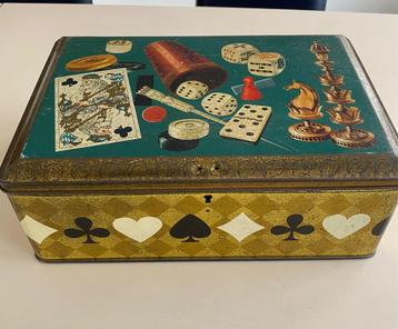 Mooie blikken opbergdoos met gezelschapsspellen print beschikbaar voor biedingen
