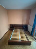 Lit double en bois + tête de lit + tables de nuit intégrées, Ophalen, Zo goed als nieuw, Tweepersoons, Classique