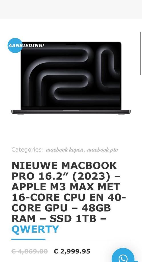 MacBook Pro m3 Max 2023 16” 40 core 48gb 1tb beide kleuren, Computers en Software, Apple Macbooks, Nieuw, MacBook Pro, 16 inch