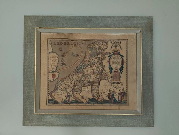 Oude afdruk Leo Belgicus in kader, Antiek en Kunst, Antiek | Overige Antiek, Ophalen