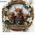 Vintage metalen bord rond Welcome Highland Cows (20cm), Huis en Inrichting, Verzenden, Nieuw