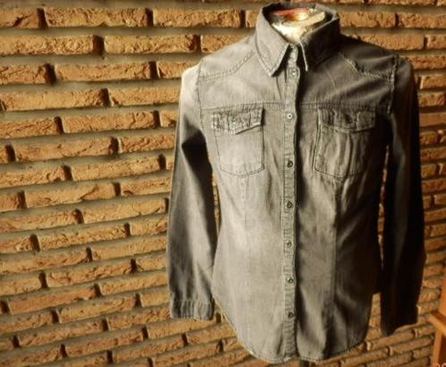 (20) -chemise jeans homme t.M grise - H&M -, Kleding | Heren, Overhemden, Zo goed als nieuw, Halswijdte 39/40 (M), Grijs, Ophalen of Verzenden