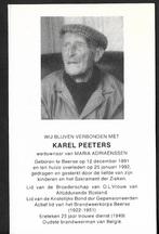 Bidprentje KAREL PEETERS - Oudste brandweerman Belgie - 100, Verzamelen, Bidprentjes en Rouwkaarten, Ophalen of Verzenden, Bidprentje