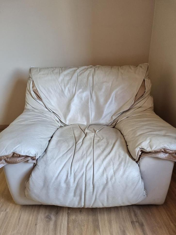 Zachtlederen fauteuil, Huis en Inrichting, Fauteuils, Gebruikt, Leer, 100 tot 125 cm, 75 tot 100 cm, Ophalen of Verzenden