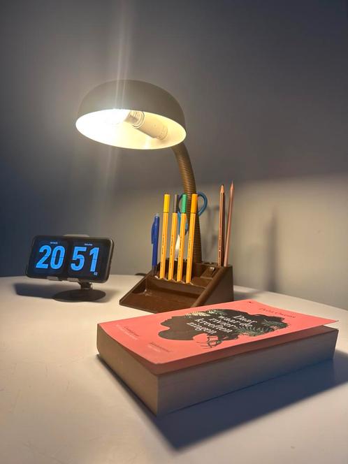 Vintage bureaulamp – retro bruin – jaren 70, Huis en Inrichting, Lampen | Tafellampen, Gebruikt, Minder dan 50 cm, Kunststof, Ophalen