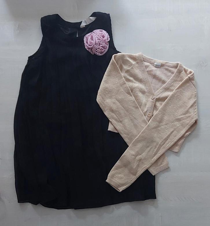 Geplooide feestjurk, 1 gouden vest, 7 jaar/122 cm, Kinderen en Baby's, Kinderkleding | Maat 122, Gebruikt, Meisje, Jurk of Rok