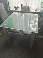 Glazen tafel met 2 stoelen, Huis en Inrichting, Tafels | Eettafels, Ophalen, 50 tot 100 cm, Vierkant, 50 tot 100 cm