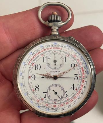 LONGINES zilveren chronograafhorloge met zakformaat  beschikbaar voor biedingen