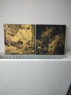 Goud /zwart Abstracte canvas schilderijen set van 2, Ophalen, Minder dan 50 cm, Nieuw, Schilderij