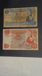 2 bankbiljetten Mauritius 1967 5 & 10 Rupees ., Postzegels en Munten, Bankbiljetten | Europa | Niet-Eurobiljetten, Ophalen of Verzenden