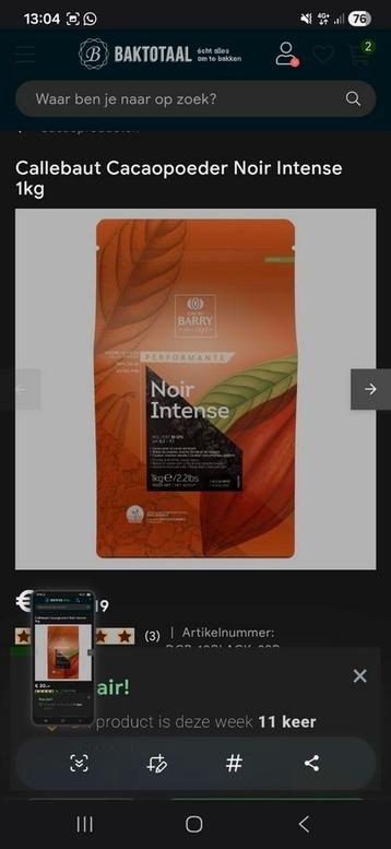 Callebaut noir intense beschikbaar voor biedingen