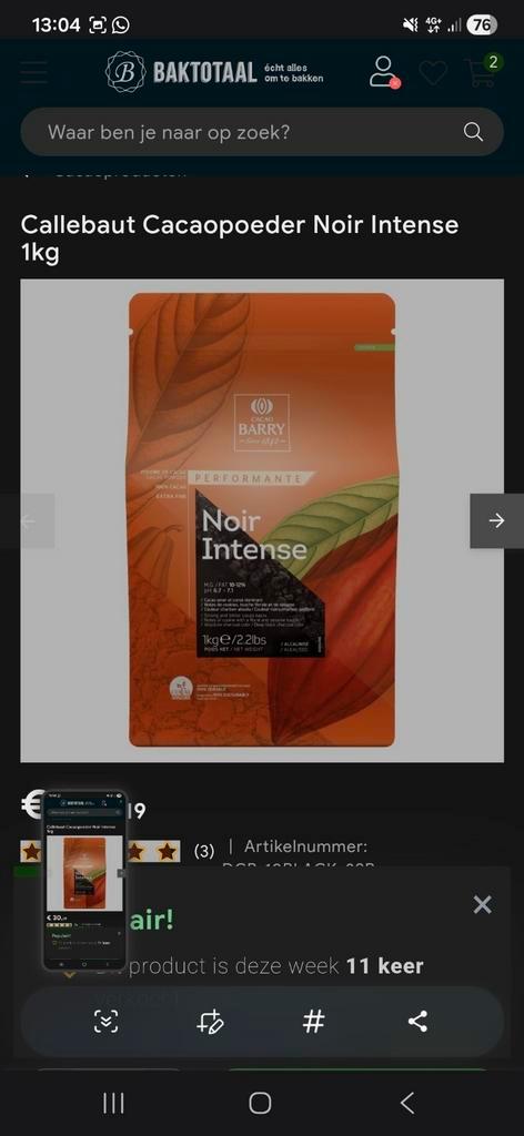 Callebaut noir intense, Diversen, Levensmiddelen, Ophalen of Verzenden