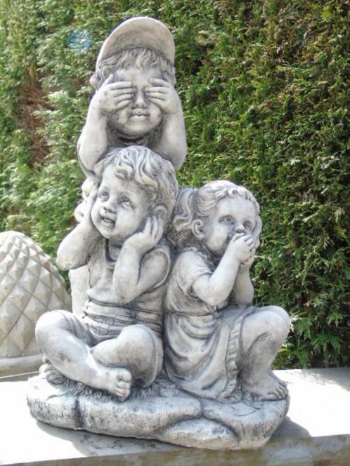 Standbeeld 3 kinderen Pierre, zie niets, zie niets, zeg niet, Tuin en Terras, Tuinbeelden, Nieuw, Overige typen, Steen, Ophalen