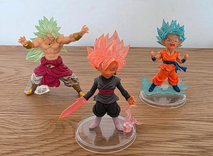 Lot 3 figurines Dragon Ball (Broly, Goku Black, Goku SSB), Collections, Jouets miniatures, Comme neuf, Enlèvement ou Envoi