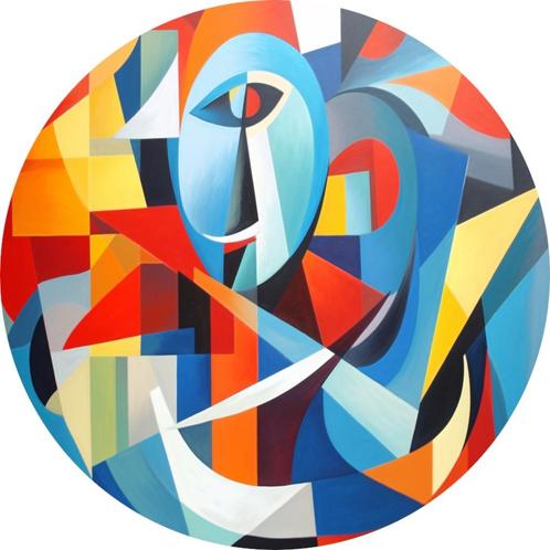 Cercle mural Danse de la géométrie et de la couleur 120x120, Antiquités & Art, Art | Peinture | Abstraite, Envoi